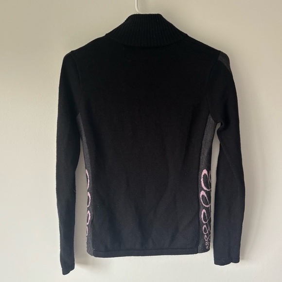 SmartWool 1/4 Zip Pullover Black with Pink Swirls 100% Merino Wool Outdoor - Picture 7 of 9